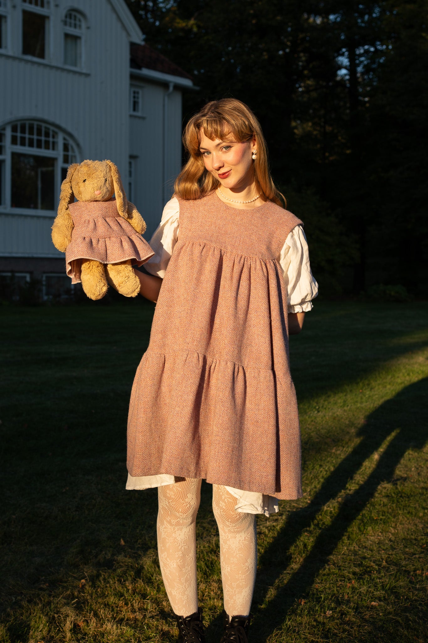 Alice Dress - Ready to Wear - Size XL - Pink Harris Tweed® Wool (One of a kind)