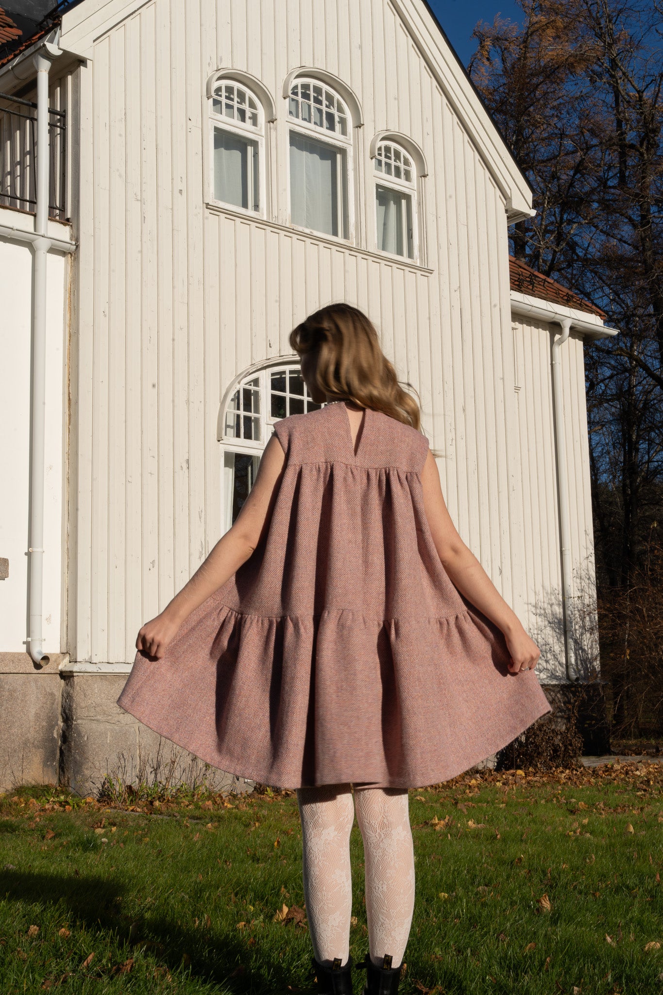 Alice Dress - Ready to Wear - Size XL - Pink Harris Tweed® Wool (One of a kind)