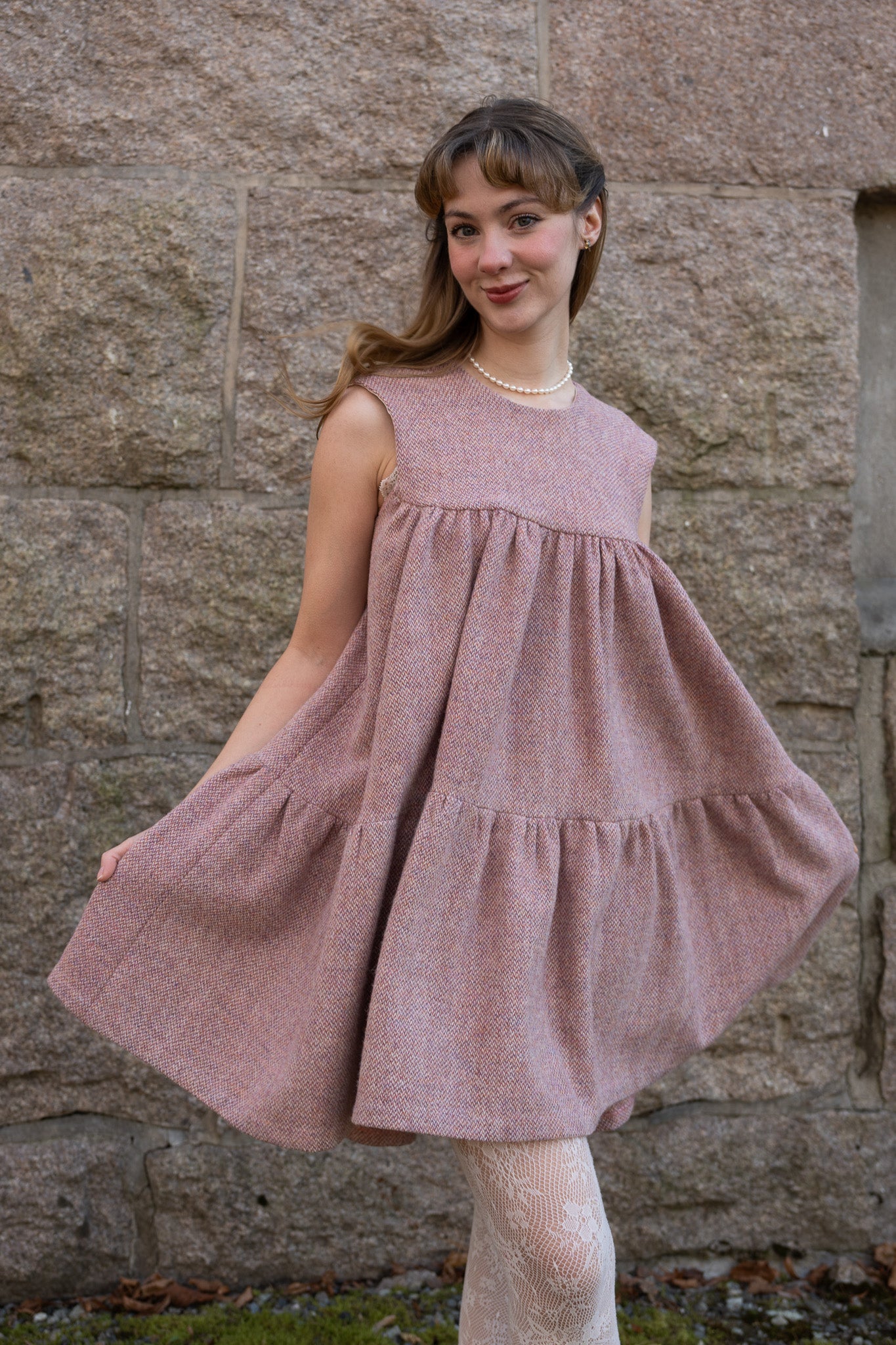 Alice Dress - Ready to Wear - Size XL - Pink Harris Tweed® Wool (One of a kind)