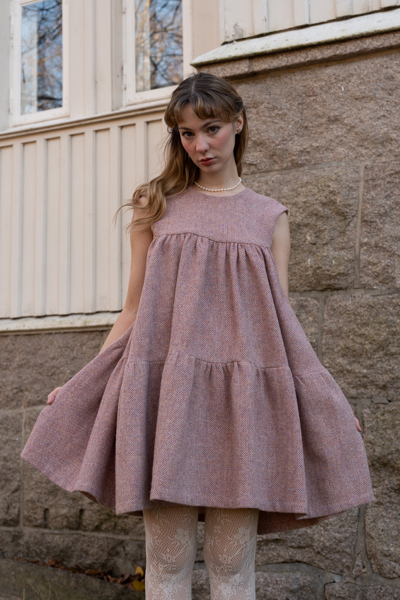 Alice Dress - Ready to Wear - Size XL - Pink Harris Tweed® Wool (One of a kind)