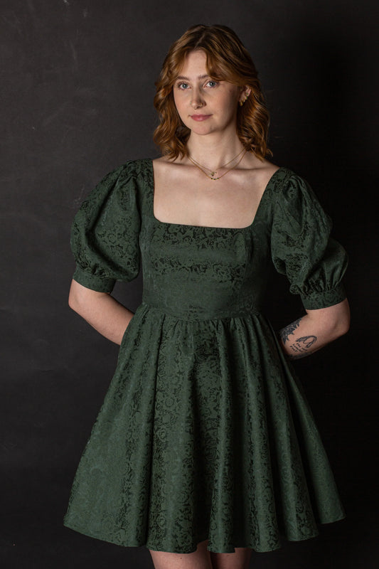 Minerva Dress Sample, Forest Green 34/36, Ready To Ship